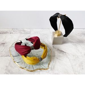 Wide Headband Red Yellow Black Satin Rhinestone Jeweled Middle Hair Accessory